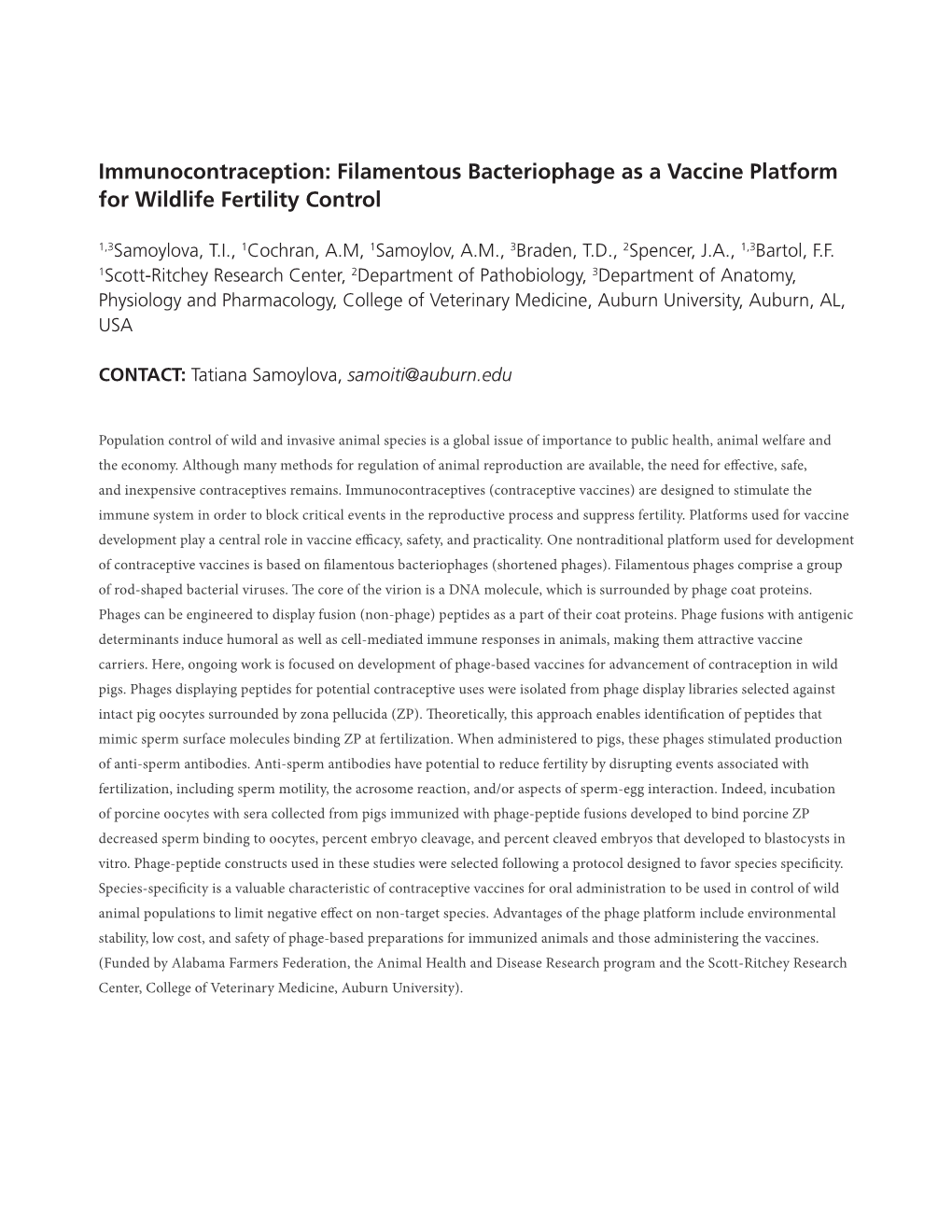 Immunocontraception: Filamentous Bacteriophage As a Vaccine Platform for Wildlife Fertility Control