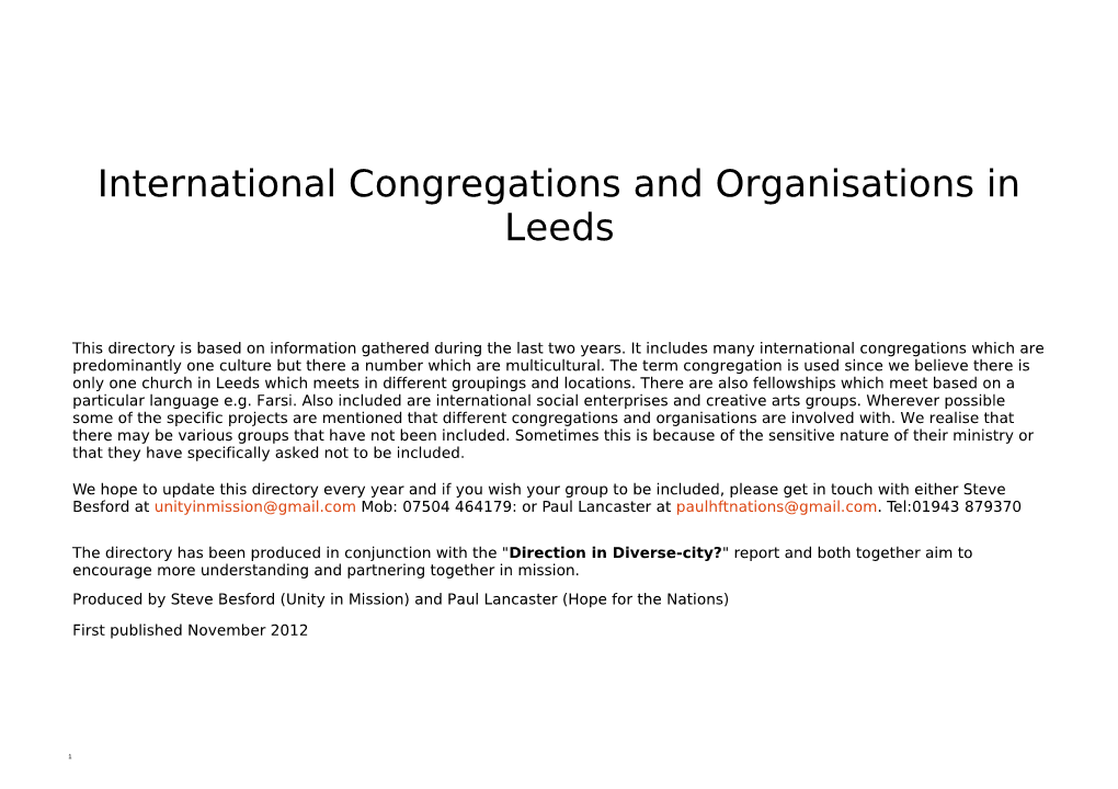 International Congregations and Organisations in Leeds