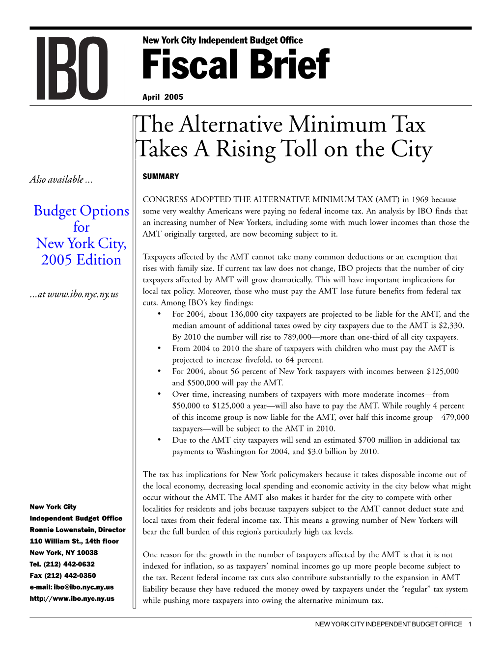 The Alternative Minimum Tax Takes a Rising Toll on the City T Also Available