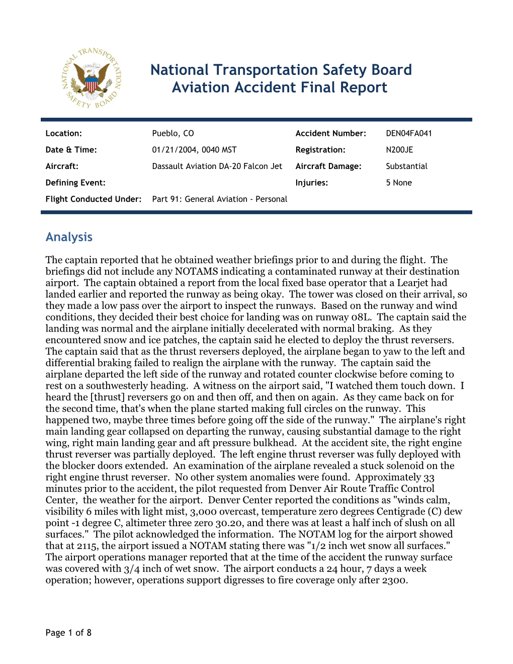 National Transportation Safety Board Aviation Accident Final Report