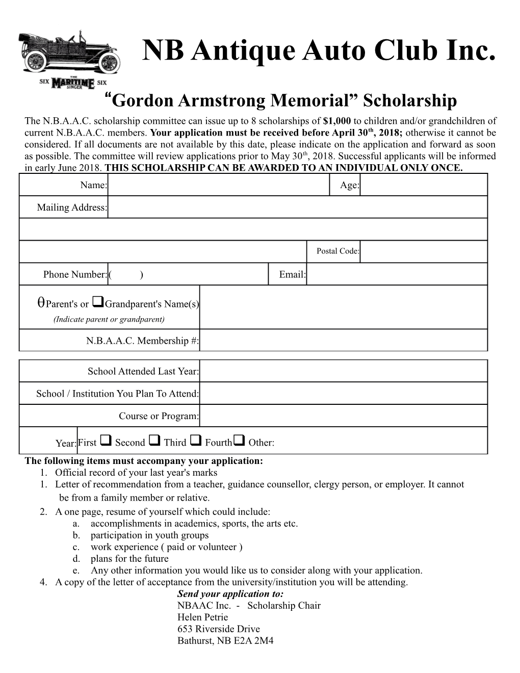 Gordon Armstrong Memorial Scholarship