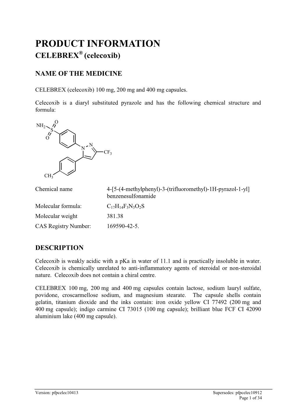 PRODUCT INFORMATION CELEBREX® (Celecoxib)