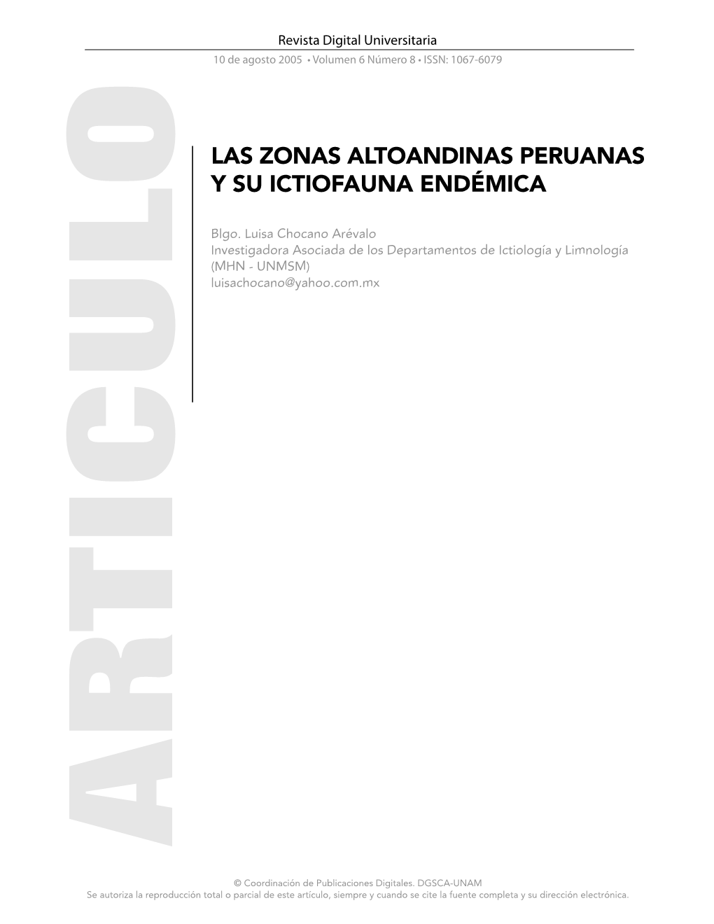 Las Zonas Altoandinas Peruanas Y Su Ictiofauna Endémica