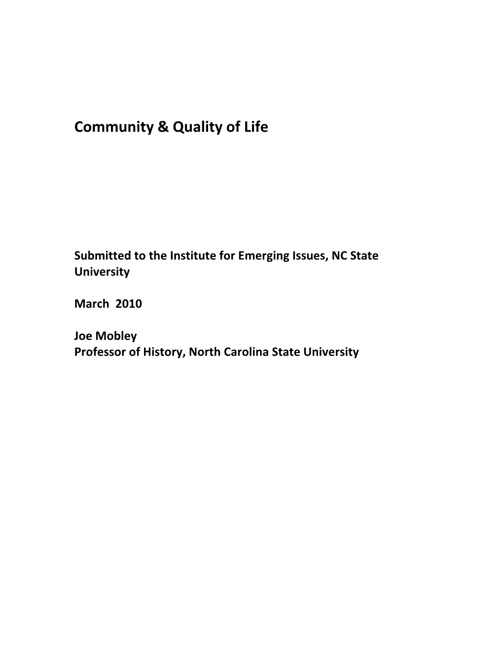 Community/Quality of Life