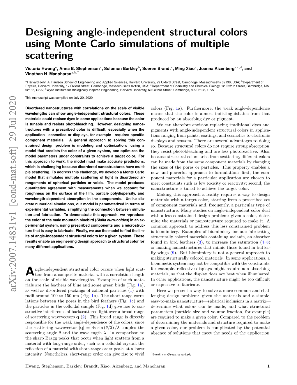 Designing Angle-Independent Structural Colors Using Monte Carlo Simulations of Multiple Scattering