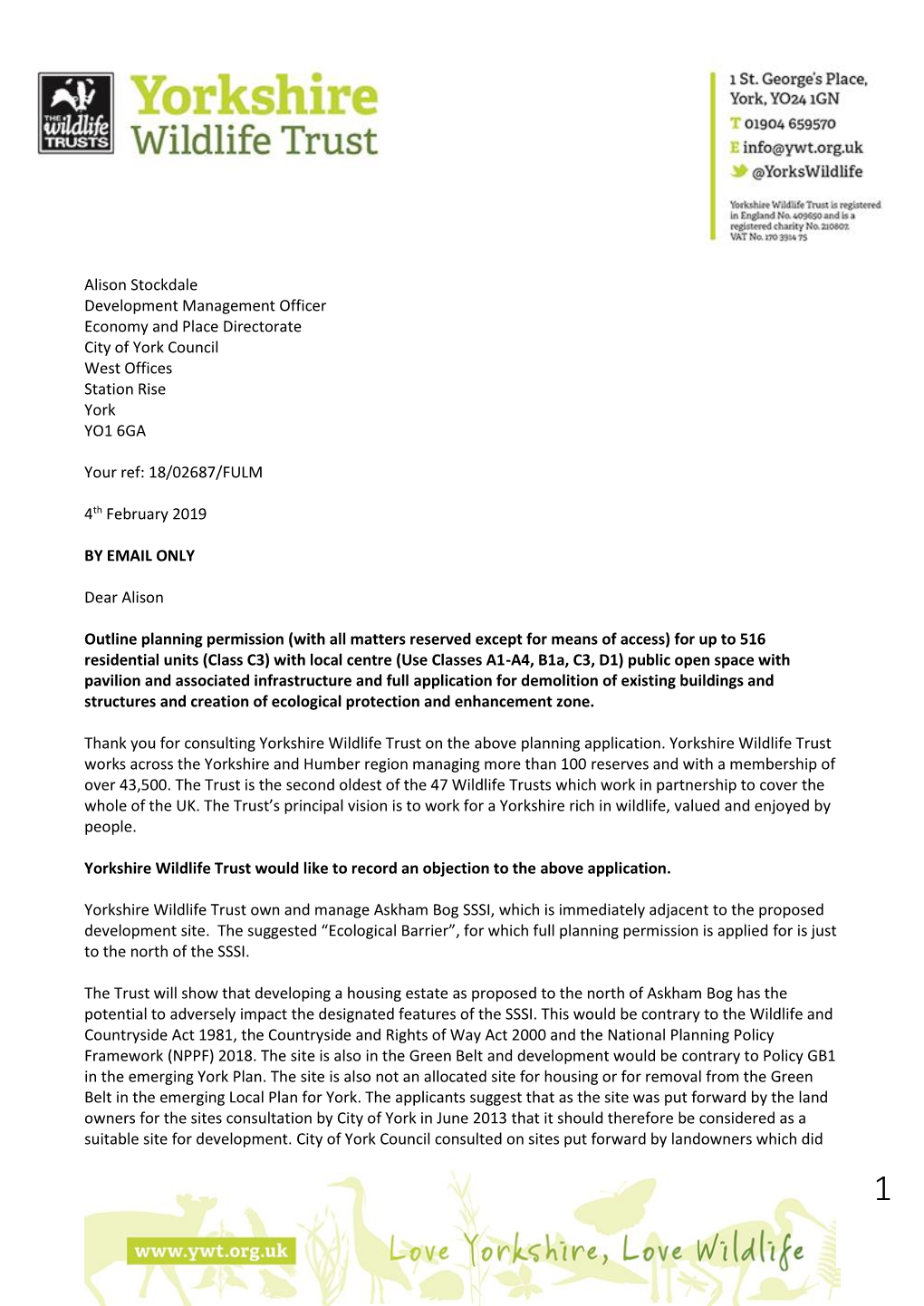 Alison Stockdale Development Management Officer Economy and Place Directorate City of York Council West Offices Station Rise York YO1 6GA