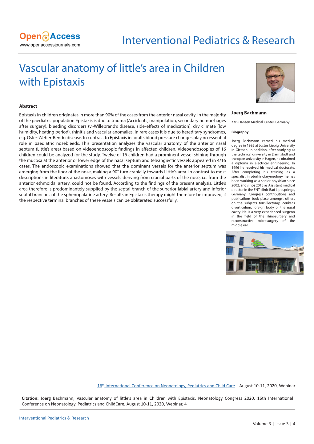 Interventional Pediatrics & Research Vascular Anatomy of Little's Area in Children with Epistaxis
