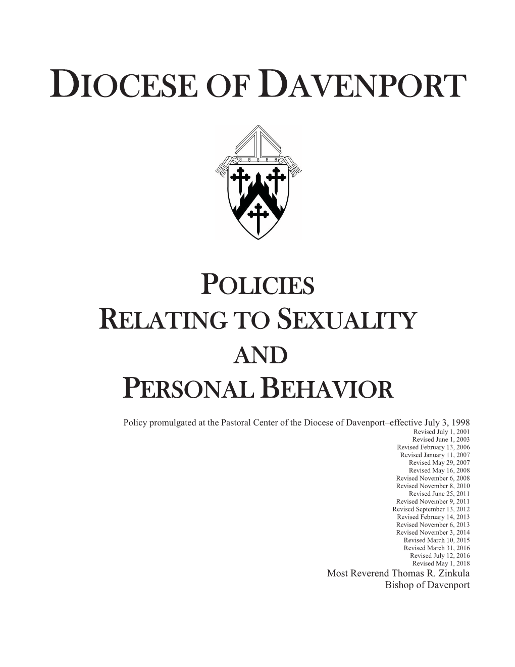 Diocesan Policies Relating to Sexuality and Personal Behavior