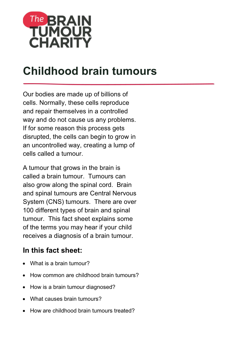 A Parent's Guide to Childhood Brain Tumours