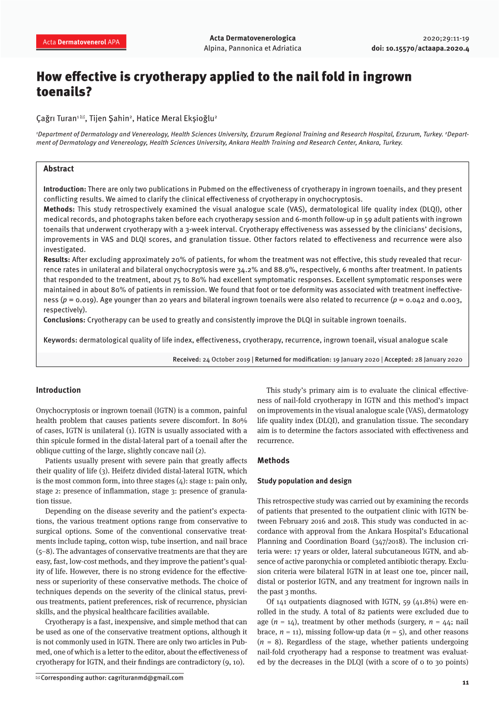 How Effective Is Cryotherapy Applied to the Nail Fold in Ingrown Toenails?