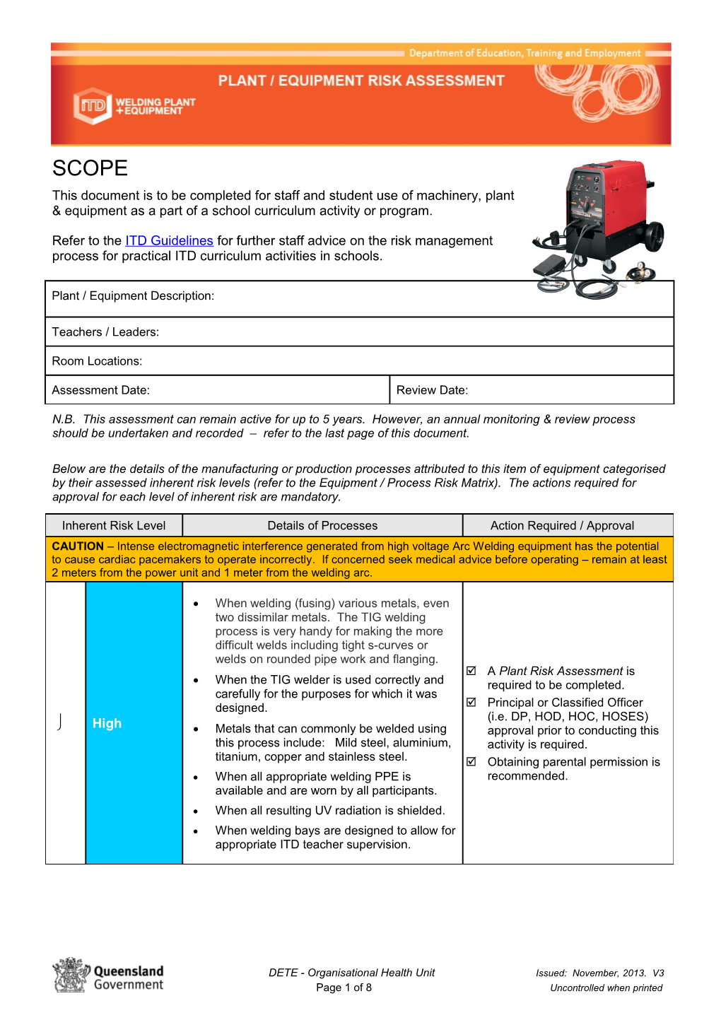 DETE - Plant & Equipment & Risk Assessment s1