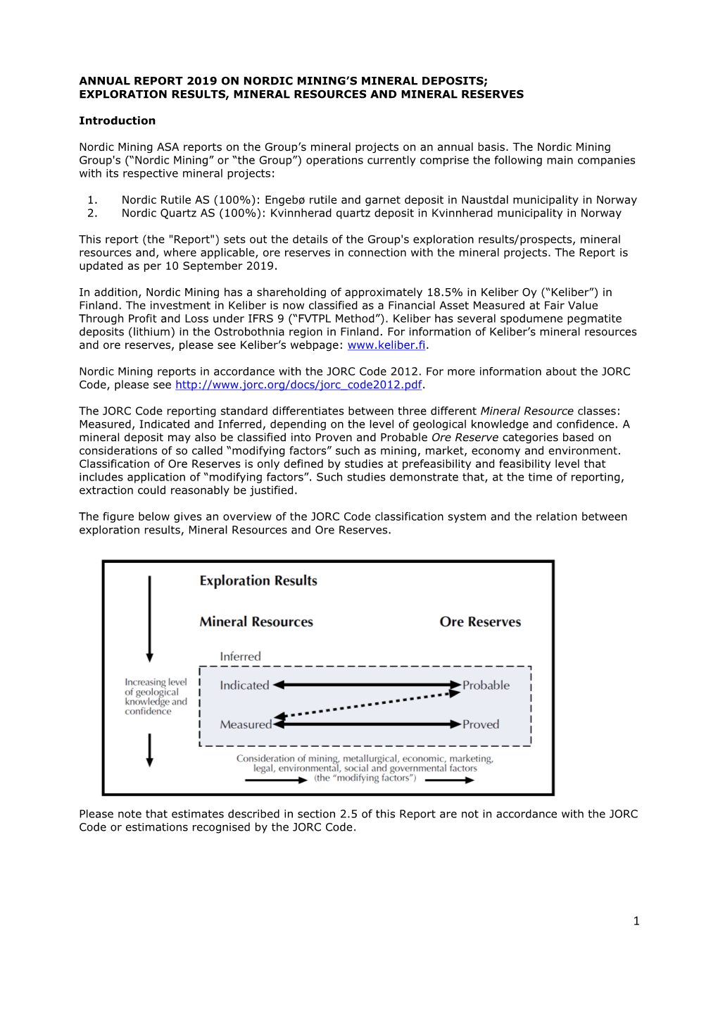 Annual Report 2019 on Nordic Mining's Mineral