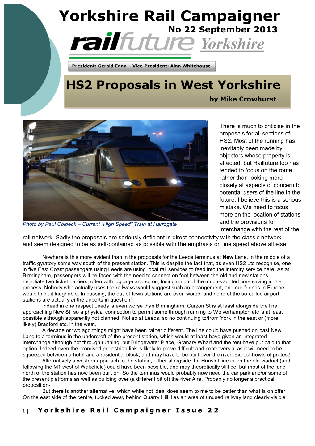 Yorkshire Rail Campaigner No 22 September 2013