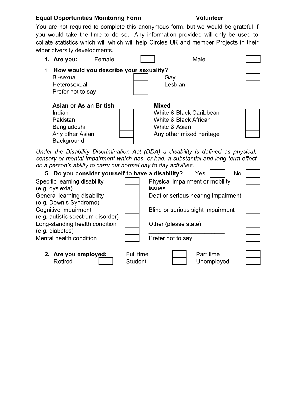 Equal Opportunities Monitoring Form s3