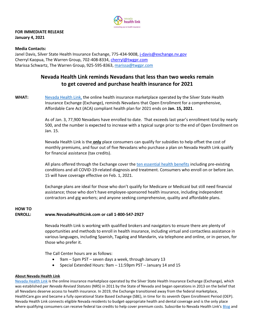 Nevada Health Link Reminds Nevadans That Less Than Two Weeks Remain to Get Covered and Purchase Health Insurance for 2021