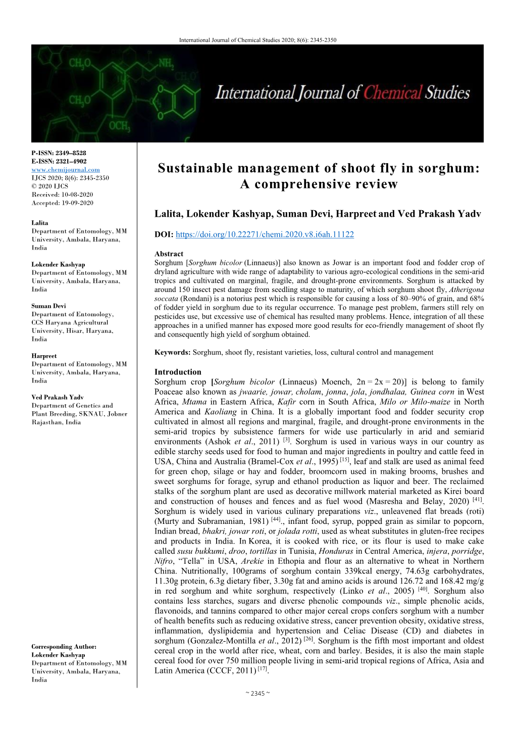 Sustainable Management of Shoot Fly in Sorghum