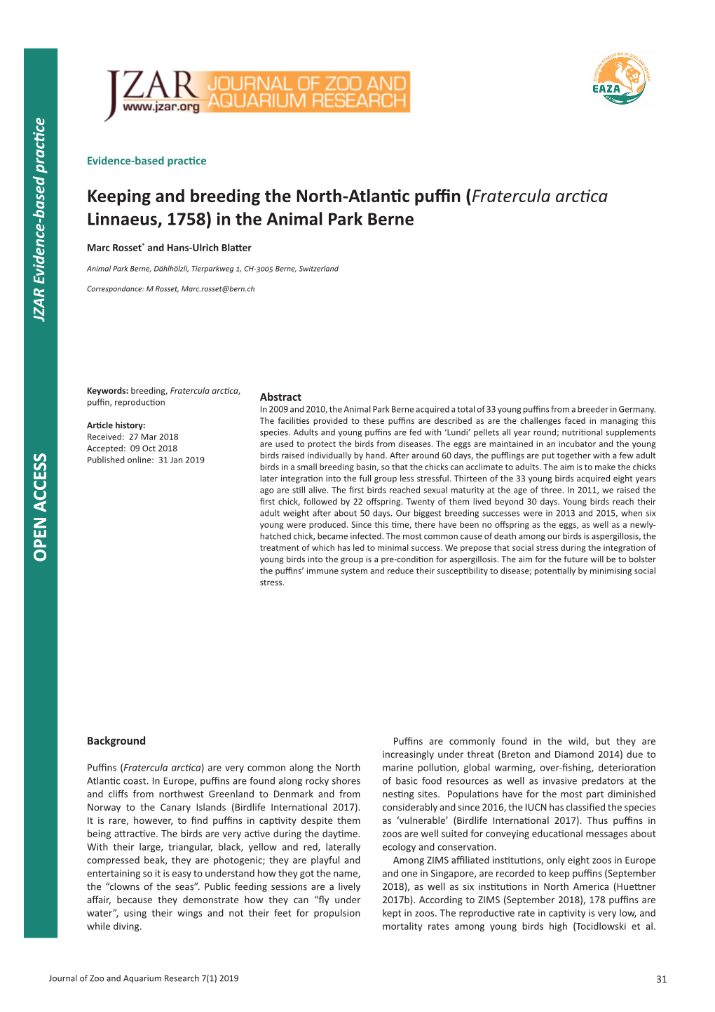 Keeping and Breeding the North-Atlantic Puffin (Fratercula