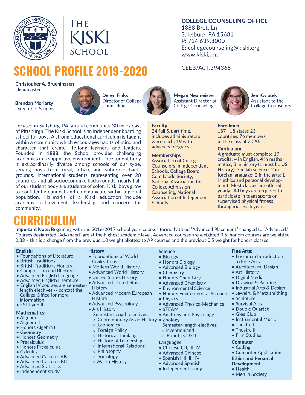 School Profile 2019-2020 Curriculum