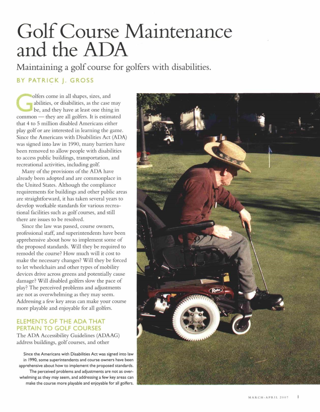 Golf Course Maintenance and the ADA Maintaining a Golf Course for Golfers with Disabilities