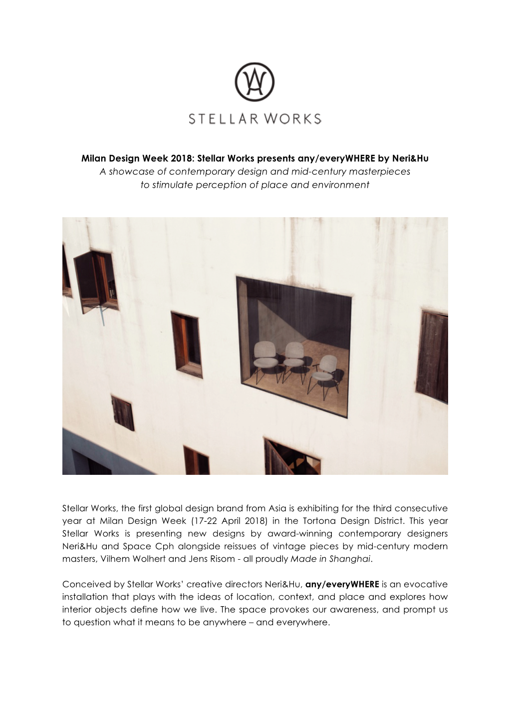 Milan Design Week 2018: Stellar Works Presents Any/Everywhere