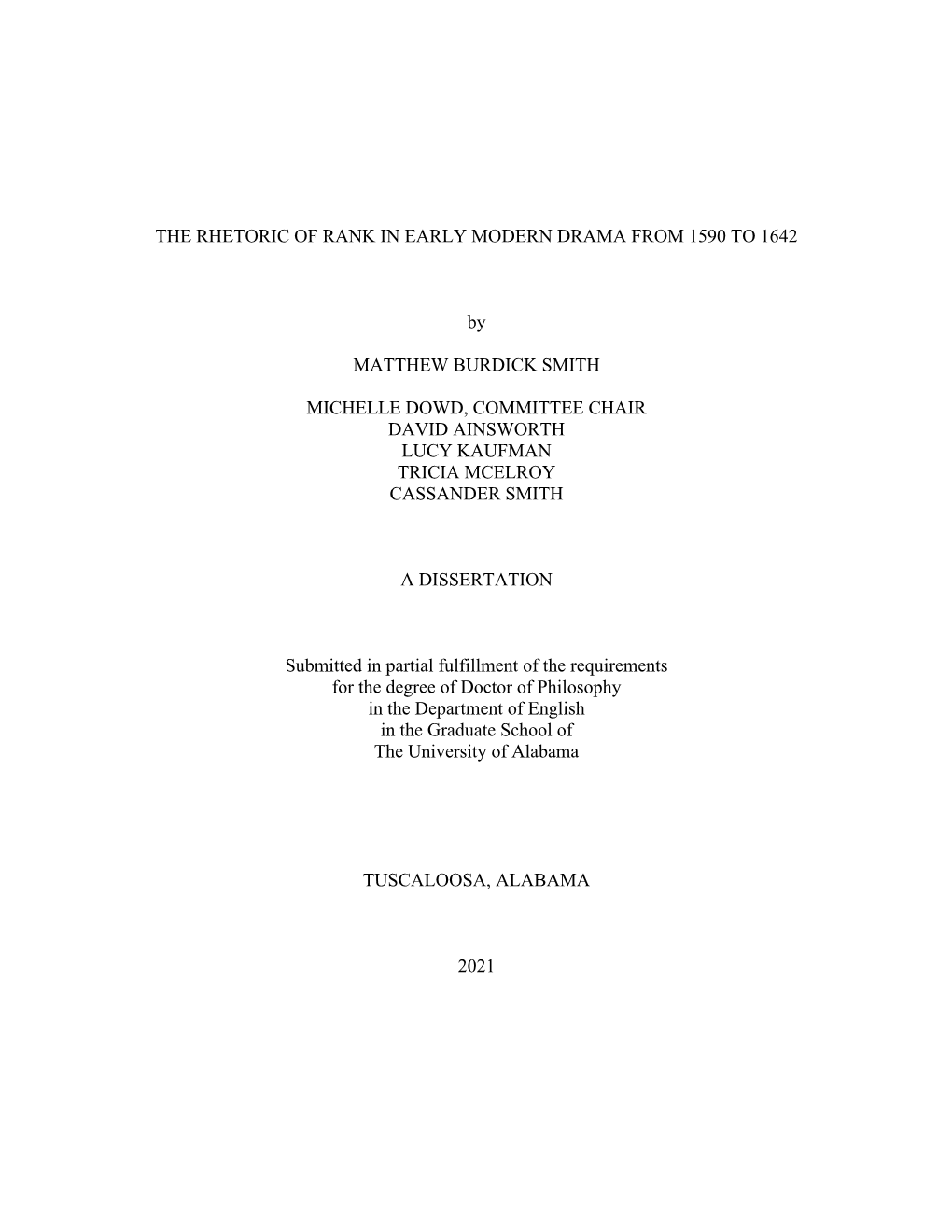 The Rhetoric of Rank in Early Modern Drama from 1590 to 1642