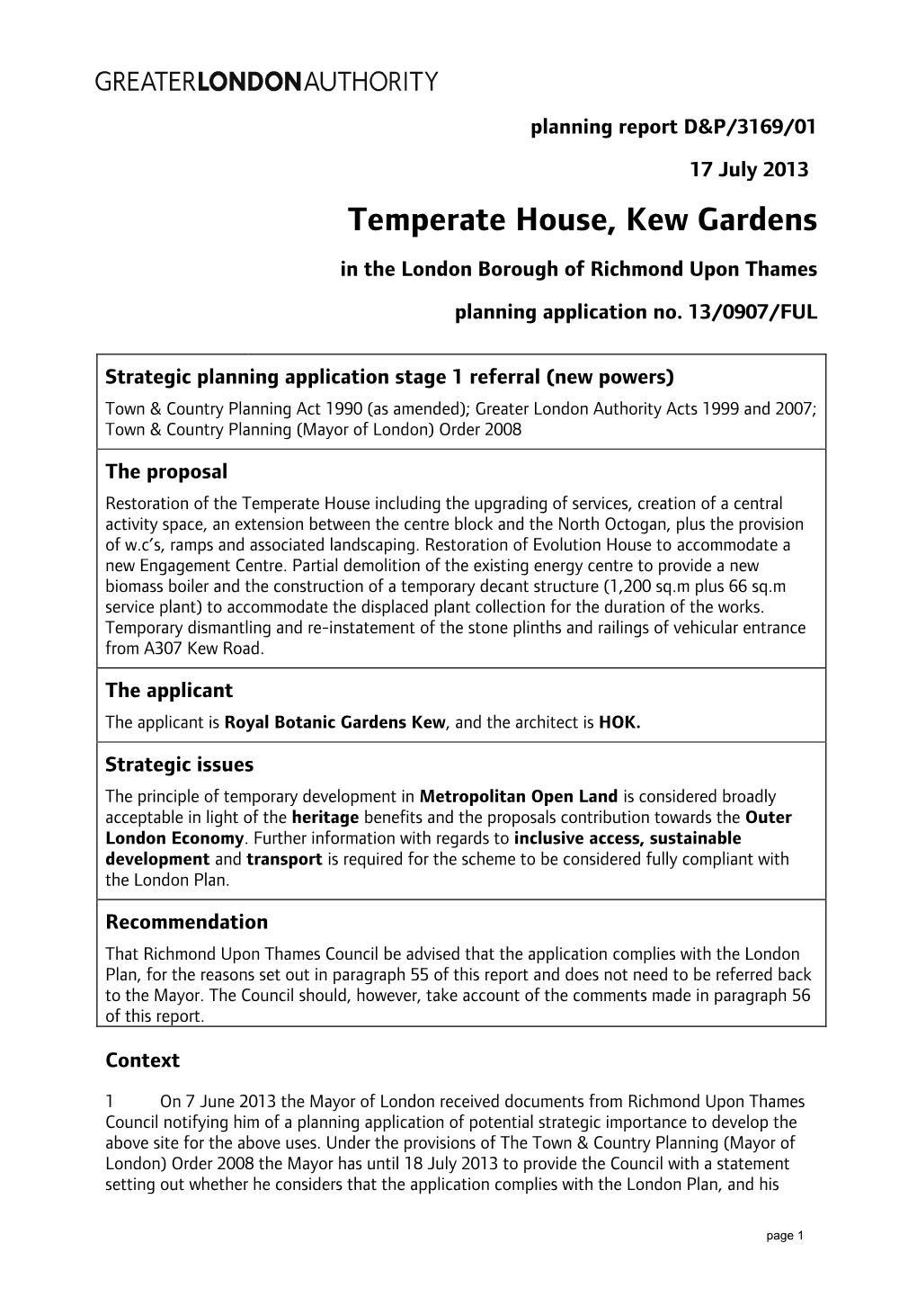 Temperate House, Kew Gardens in the London Borough of Richmond Upon Thames Planning Application No