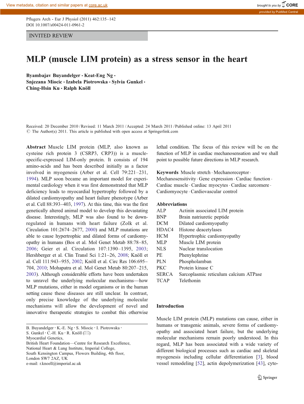 MLP (Muscle LIM Protein) As a Stress Sensor in the Heart