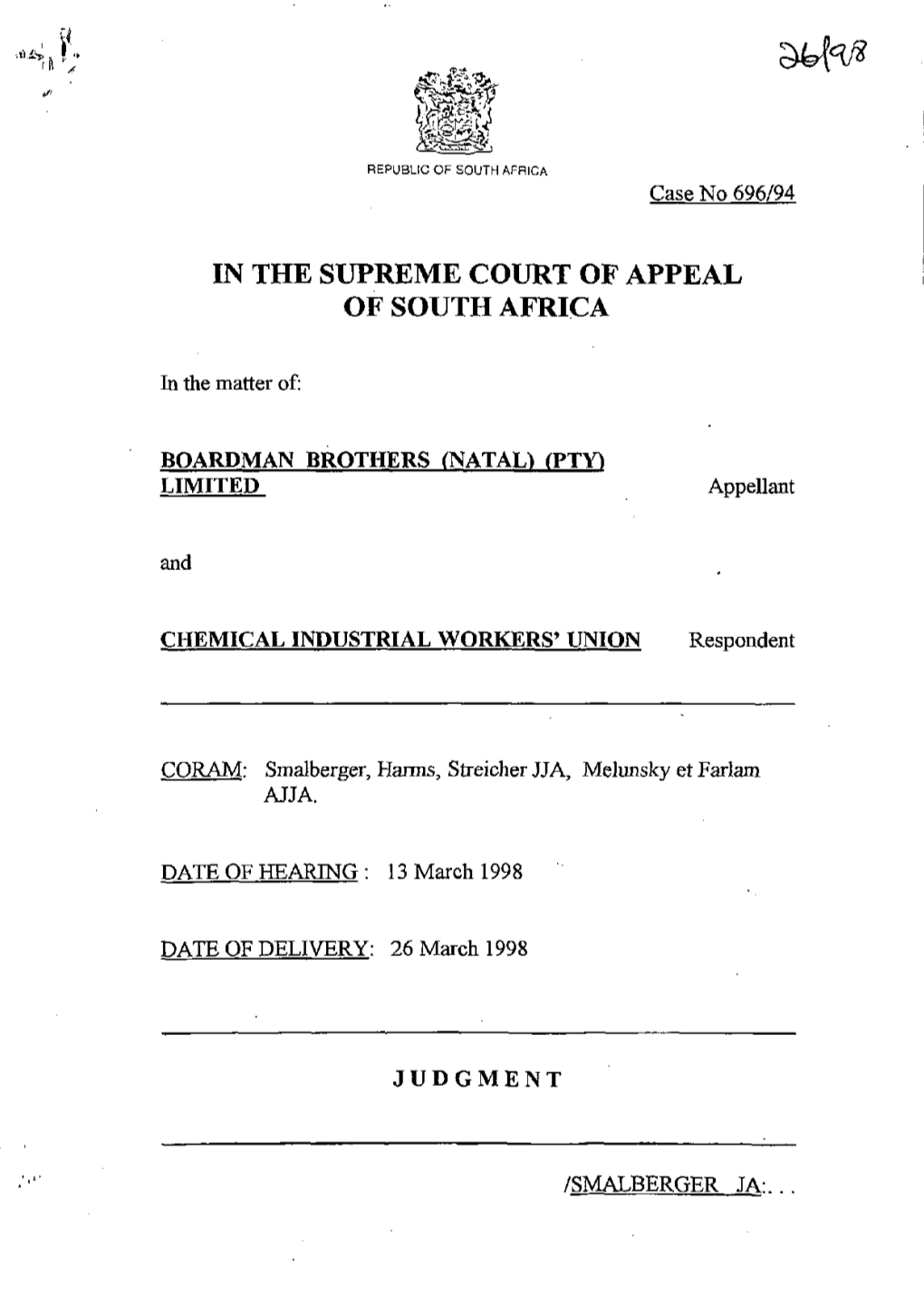 In the Supreme Court of Appeal of South Africa