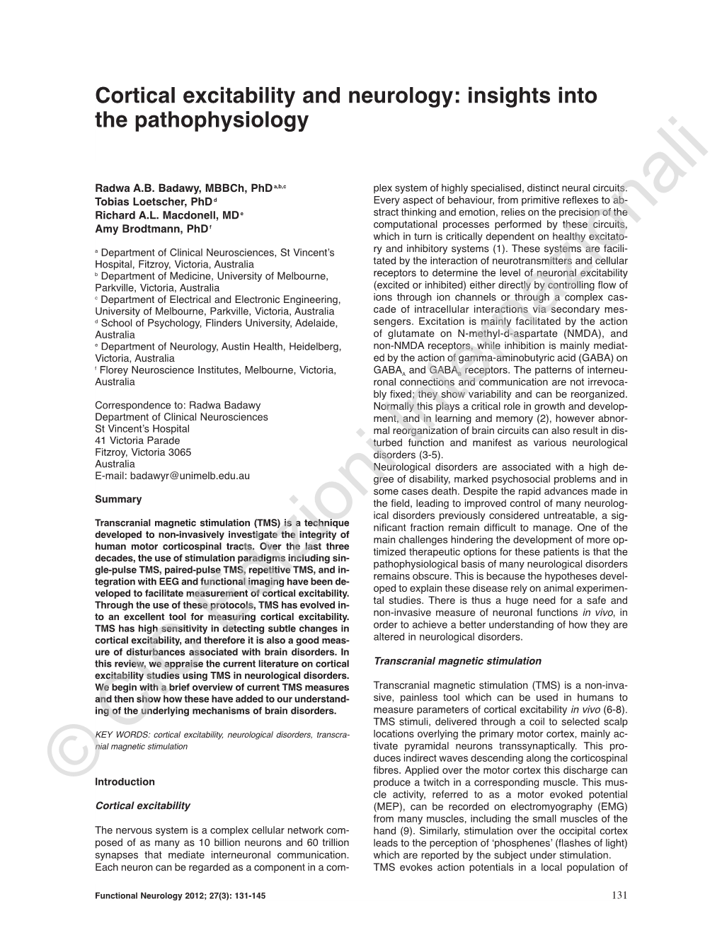 Cortical Excitability and Neurology: Insights Into the Pathophysiology