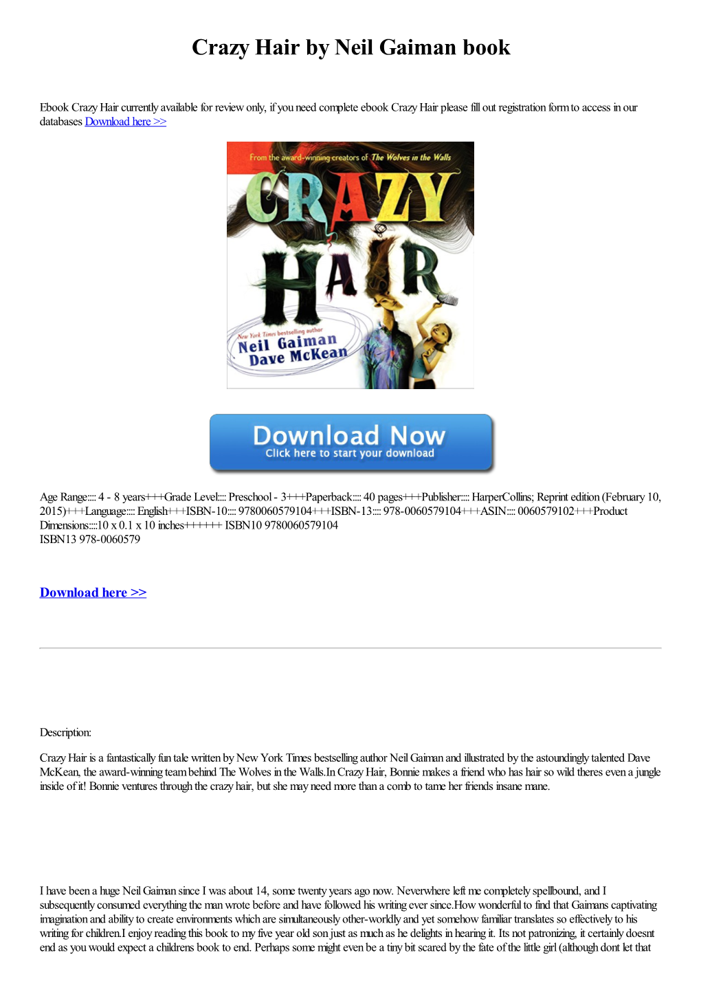 Download Crazy Hair by Neil Gaiman