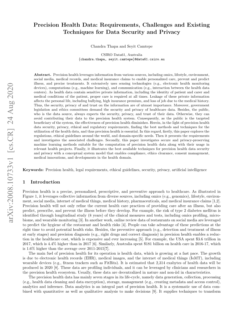 Arxiv:2008.10733V1 [Cs.CR] 24 Aug 2020 to Predict the Hygiene of the Restaurant and Health Risks [4]