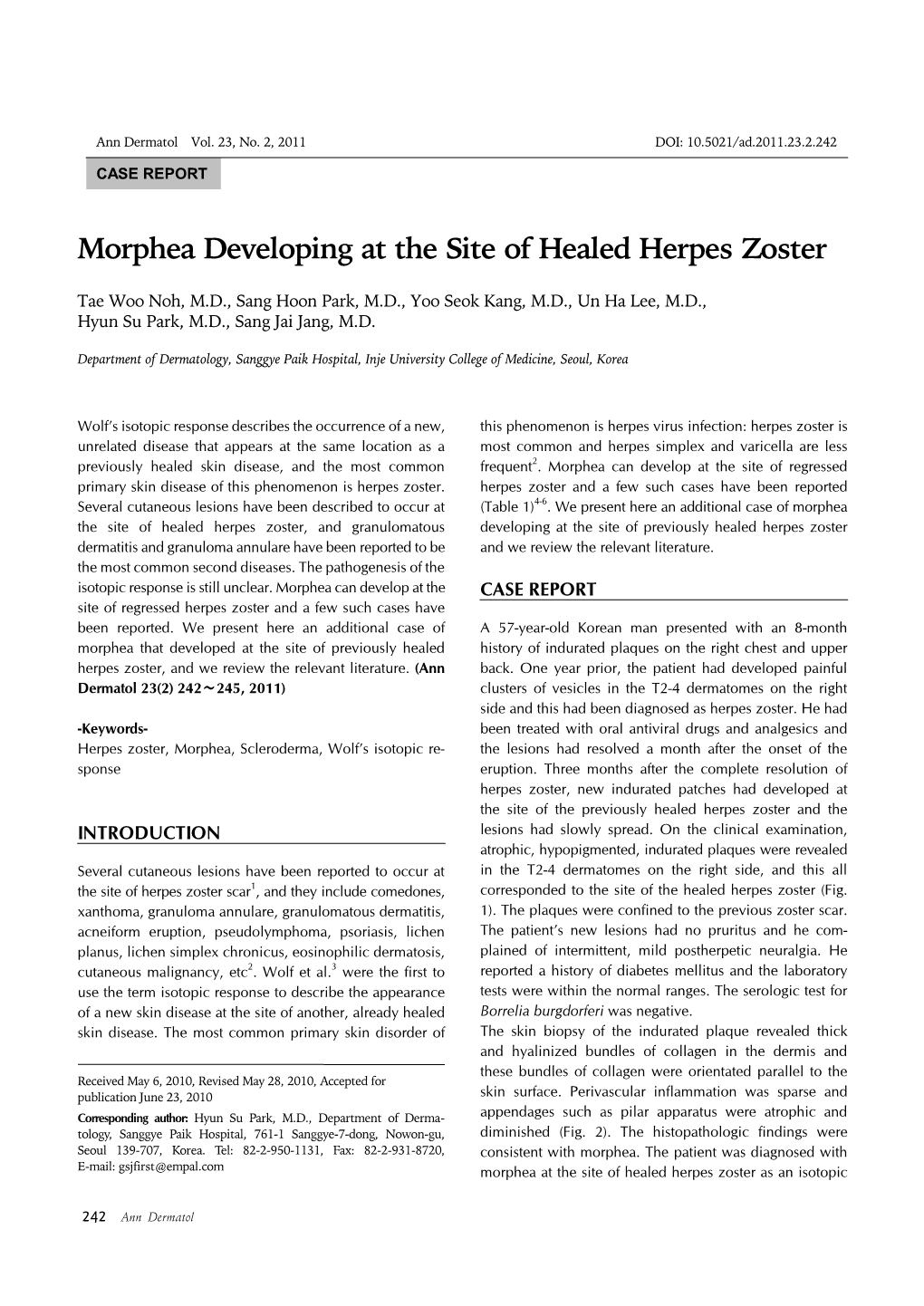 Morphea Developing at the Site of Healed Herpes Zoster
