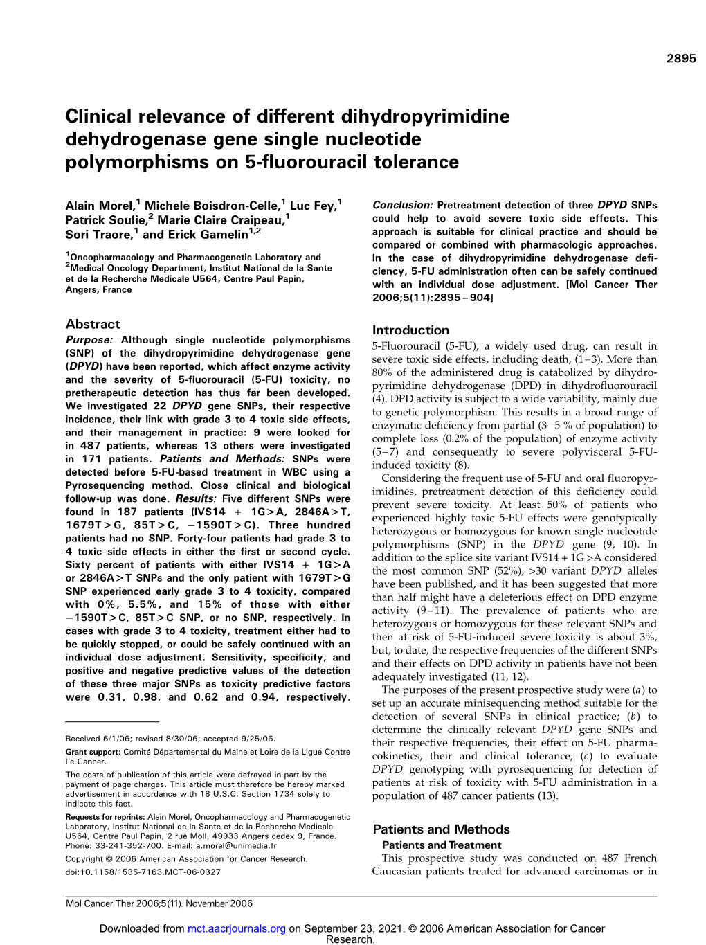 Clinical Relevance of Different Dihydropyrimidine Dehydrogenase Gene Single Nucleotide Polymorphisms on 5-Fluorouracil Tolerance