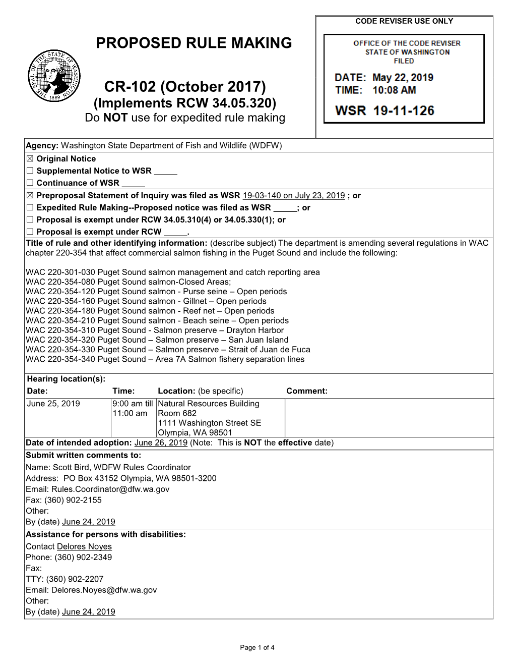 CR-102 (October 2017) (Implements RCW 34.05.320) Do NOT Use for Expedited Rule Making