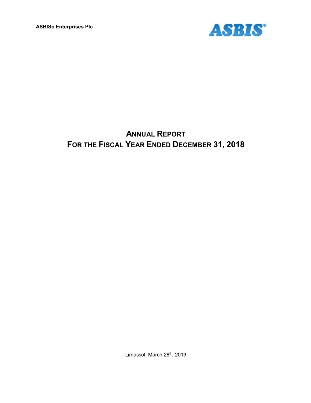 Annual Report for the Fiscal Year Ended December 31, 2018