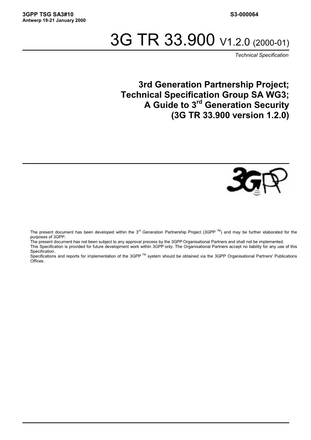 3G TR 33.900 V1.2.0 (2000-01) Technical Specification