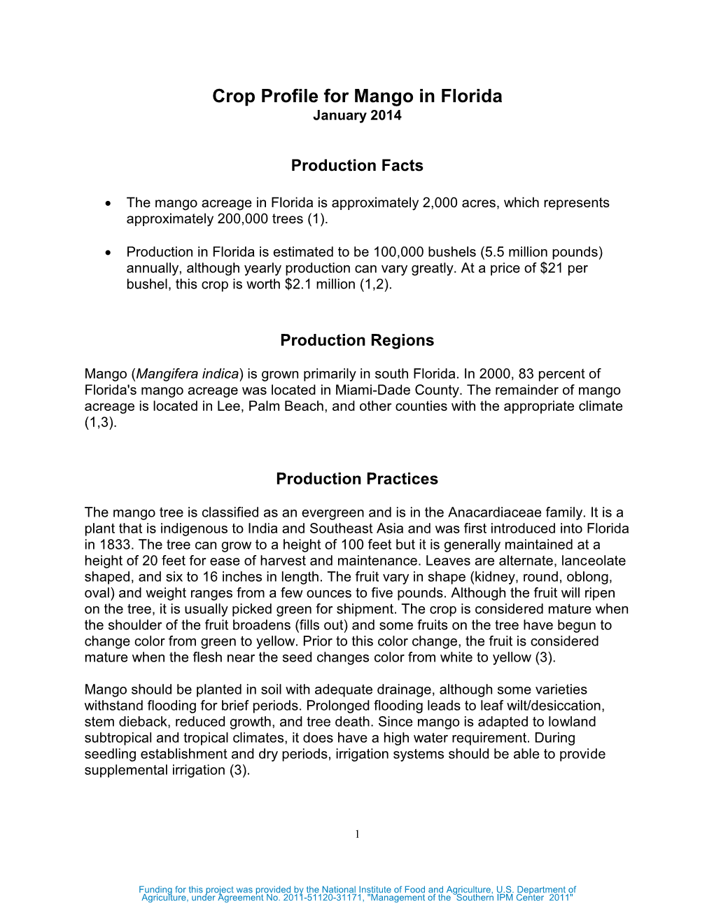 Crop Profile for Mango in Florida January 2014