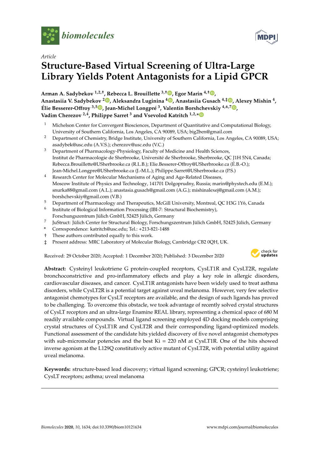 Structure-Based Virtual Screening of Ultra-Large Library Yields Potent Antagonists for a Lipid GPCR