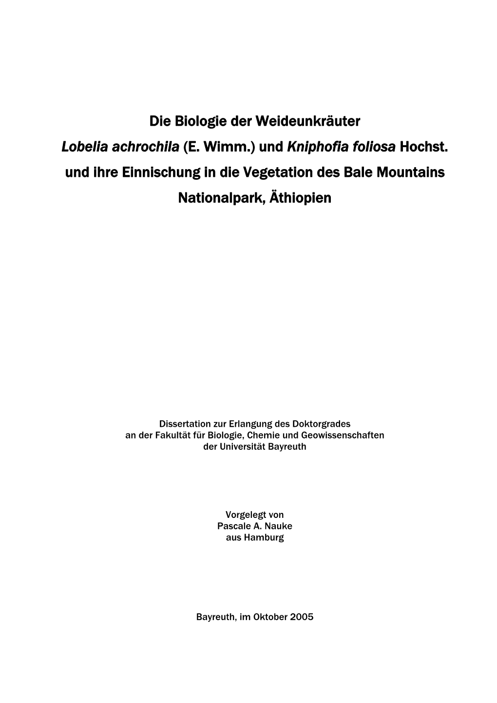 Die Biologie Der Weideunkräuter Lobelia Achrochila (E