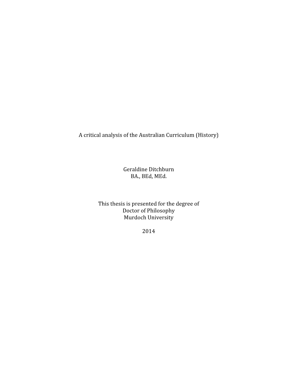 A Critical Analysis of the Australian Curriculum (History)