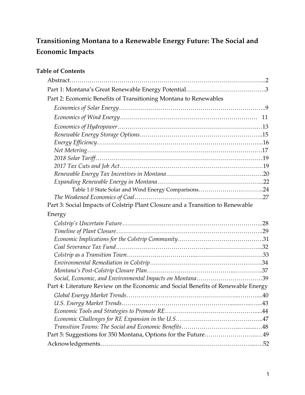 Transitioning Montana to a Renewable Energy Future: the Social and Economic Impacts