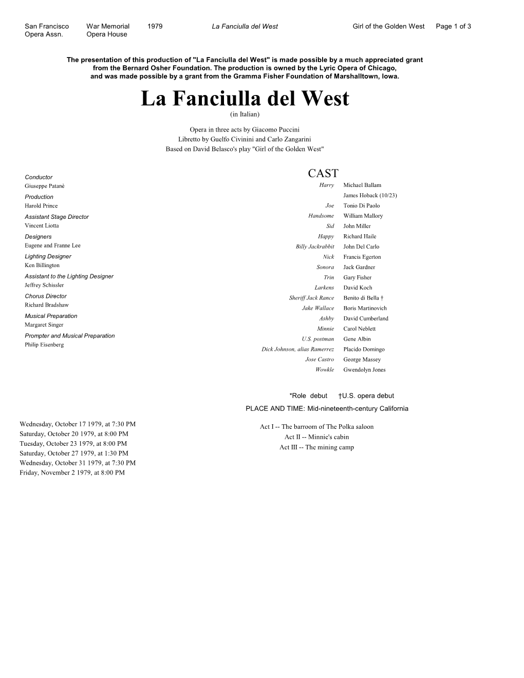 La Fanciulla Del West Girl of the Golden West Page 1 of 3 Opera Assn