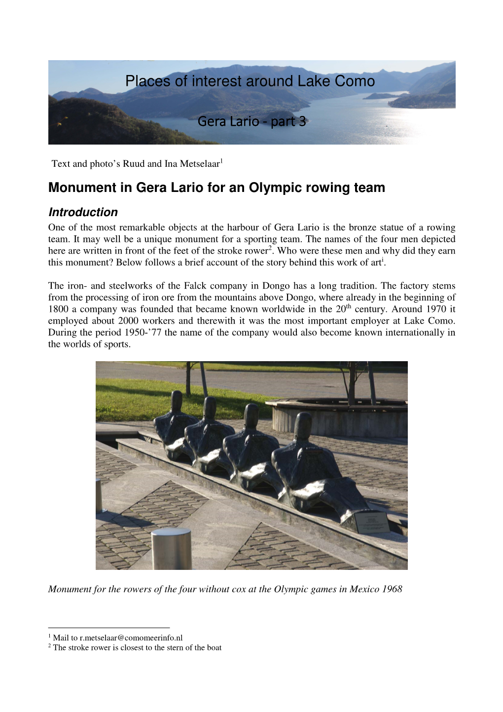 Monument in Gera Lario for an Olympic Rowing Team