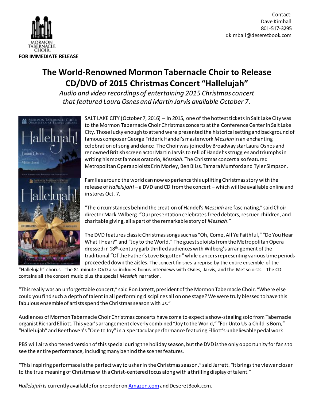 The World-Renowned Mormon Tabernacle Choir to Release CD