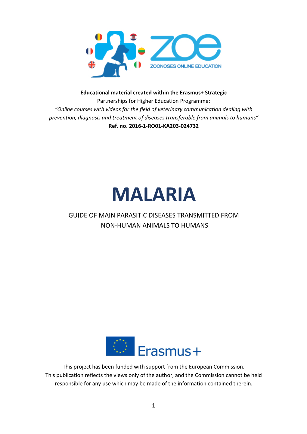 Malaria Guide of Main Parasitic Diseases Transmitted from Non-Human Animals to Humans