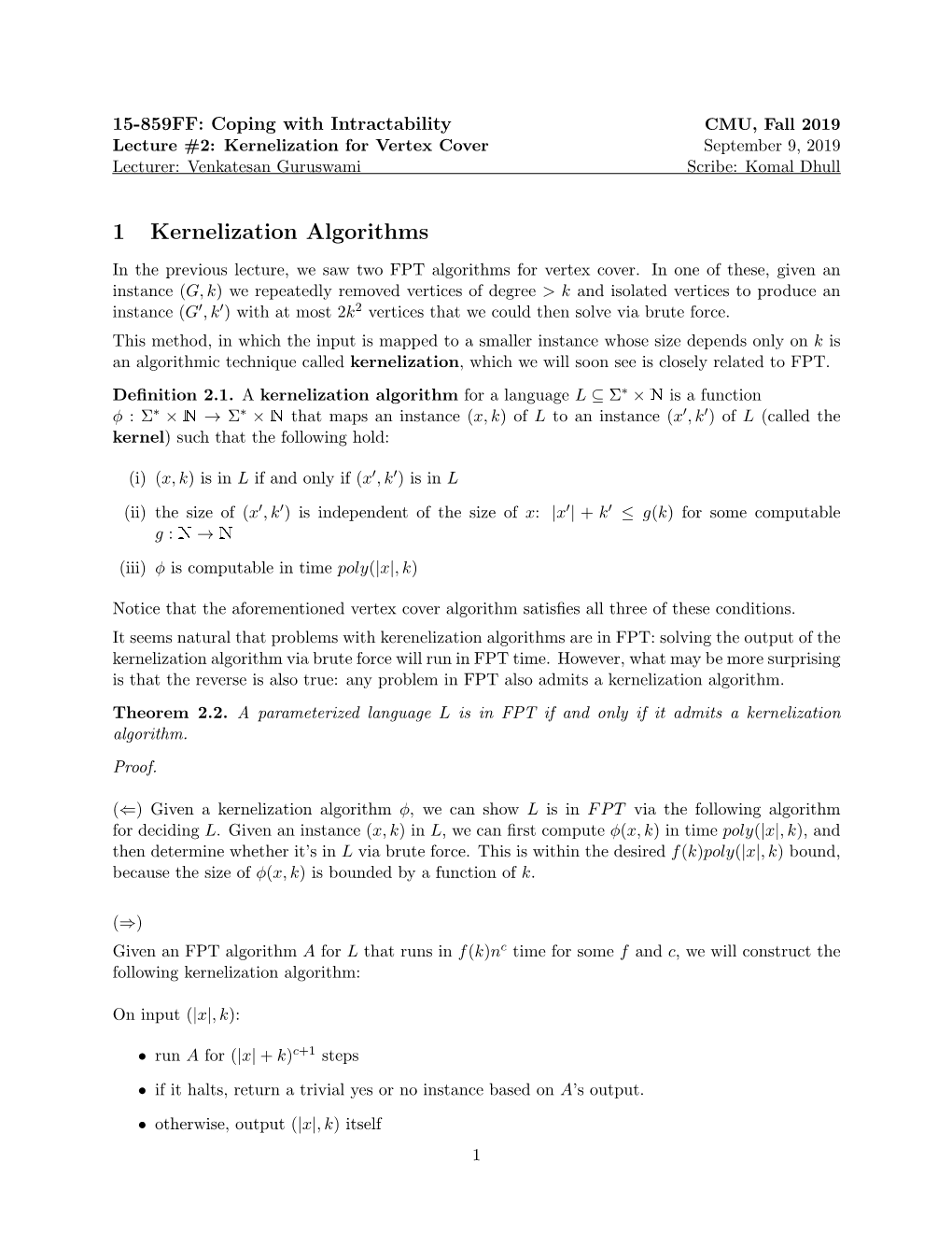 1 Kernelization Algorithms