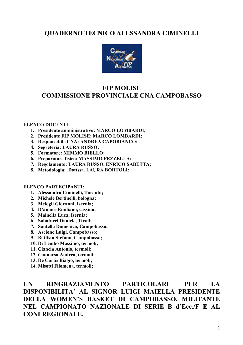 Quaderno Tecnico Alessandra Ciminelli Fip Molise Commissione Provinciale Cna Campobasso