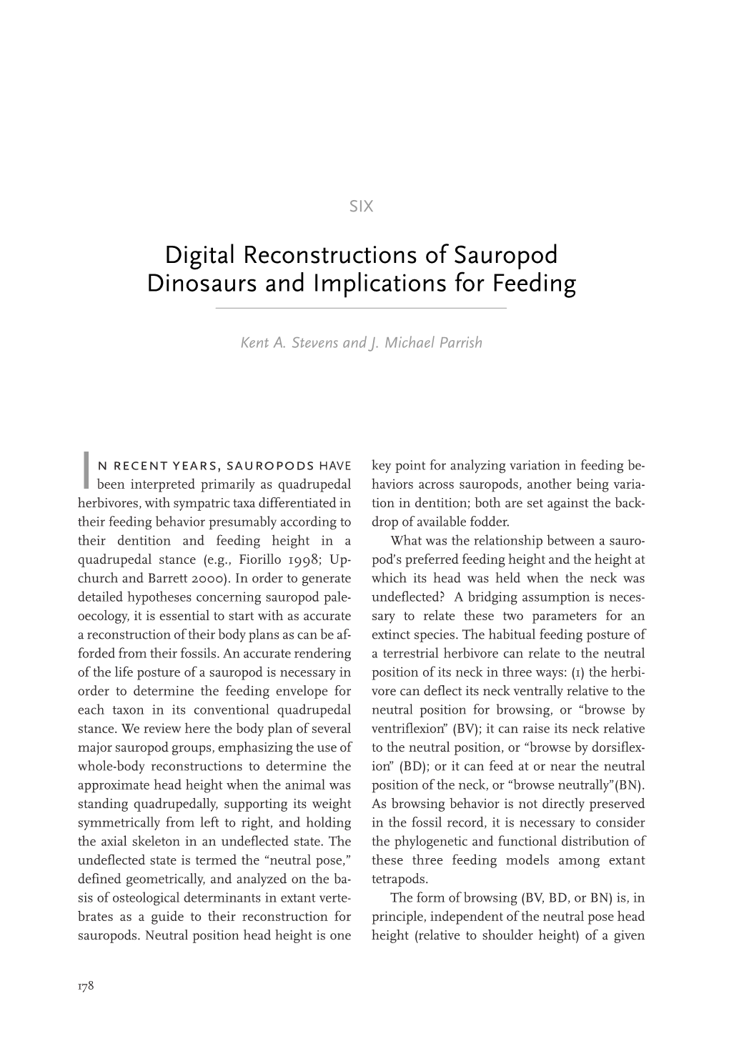 Digital Reconstructions of Sauropod Dinosaurs and Implications for Feeding