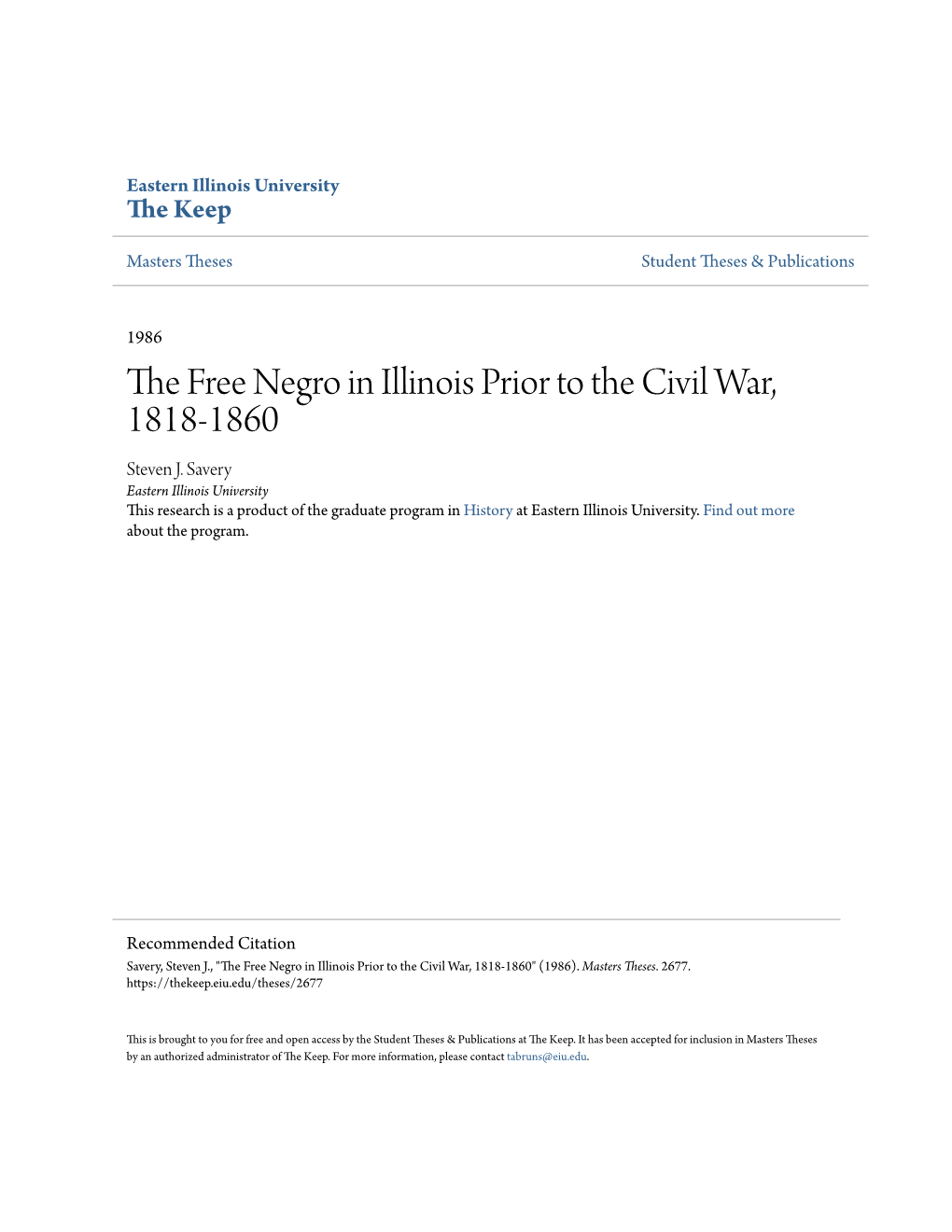 The Free Negro in Illinois Prior to the Civil War, 1818-1860