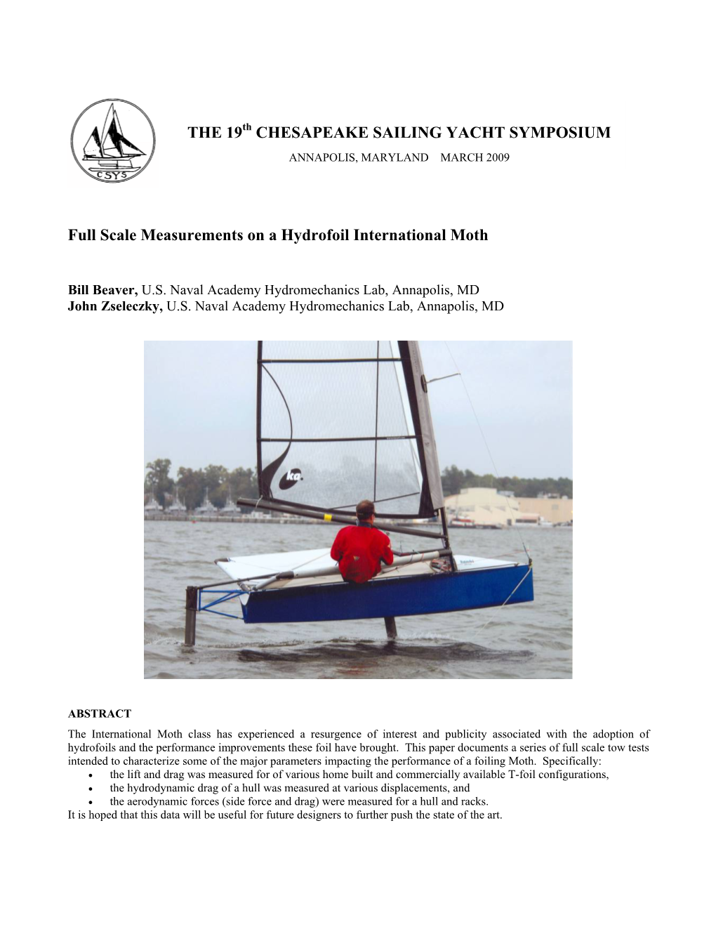 Full Scale Measurements on a Hydrofoil International Moth